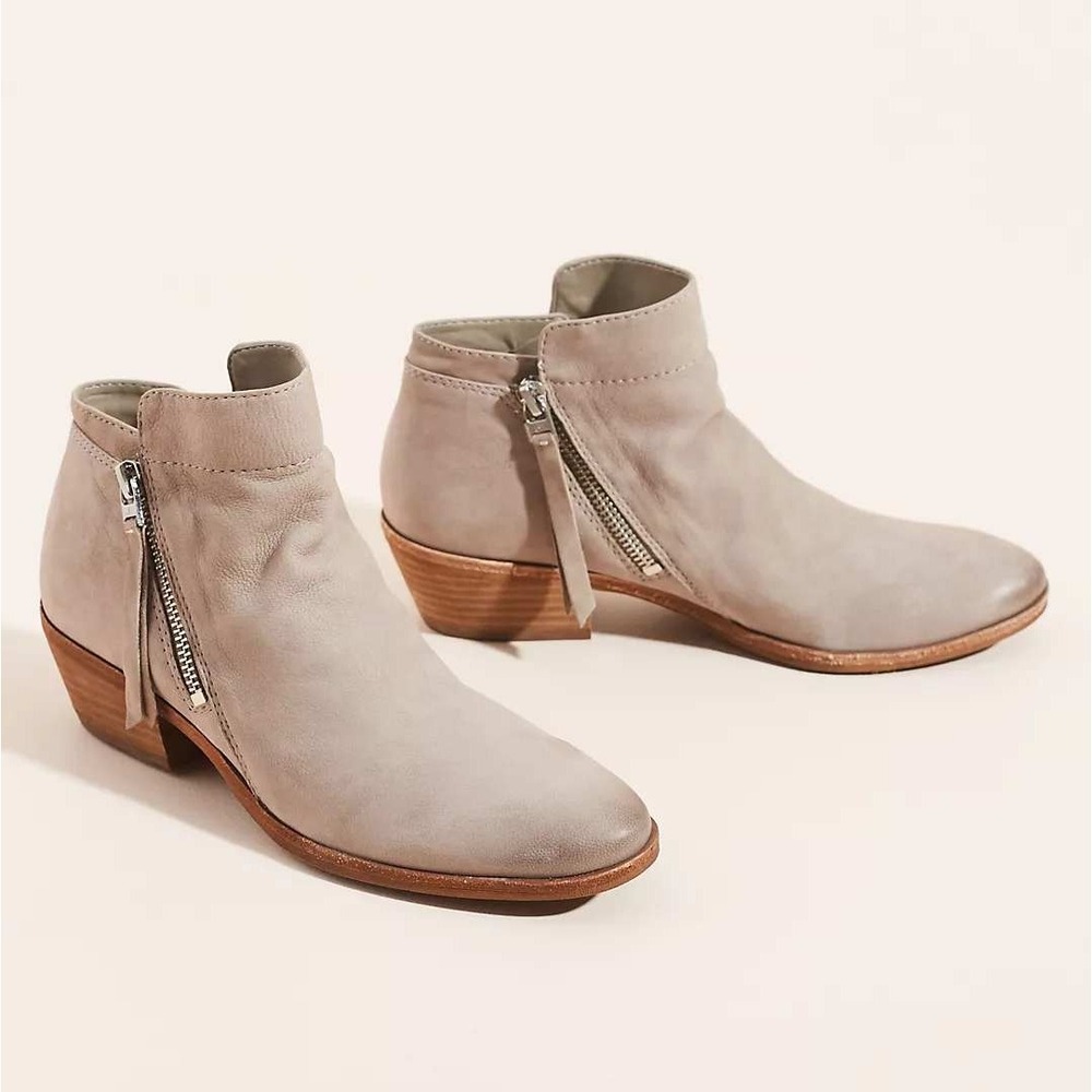 Sam Edelman Packer Ankle Boots Leatherβ Side Zip Taupe Gray 11.5 M Anthropology